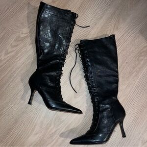 Elegant Black Lace-Up Knee-High Boots